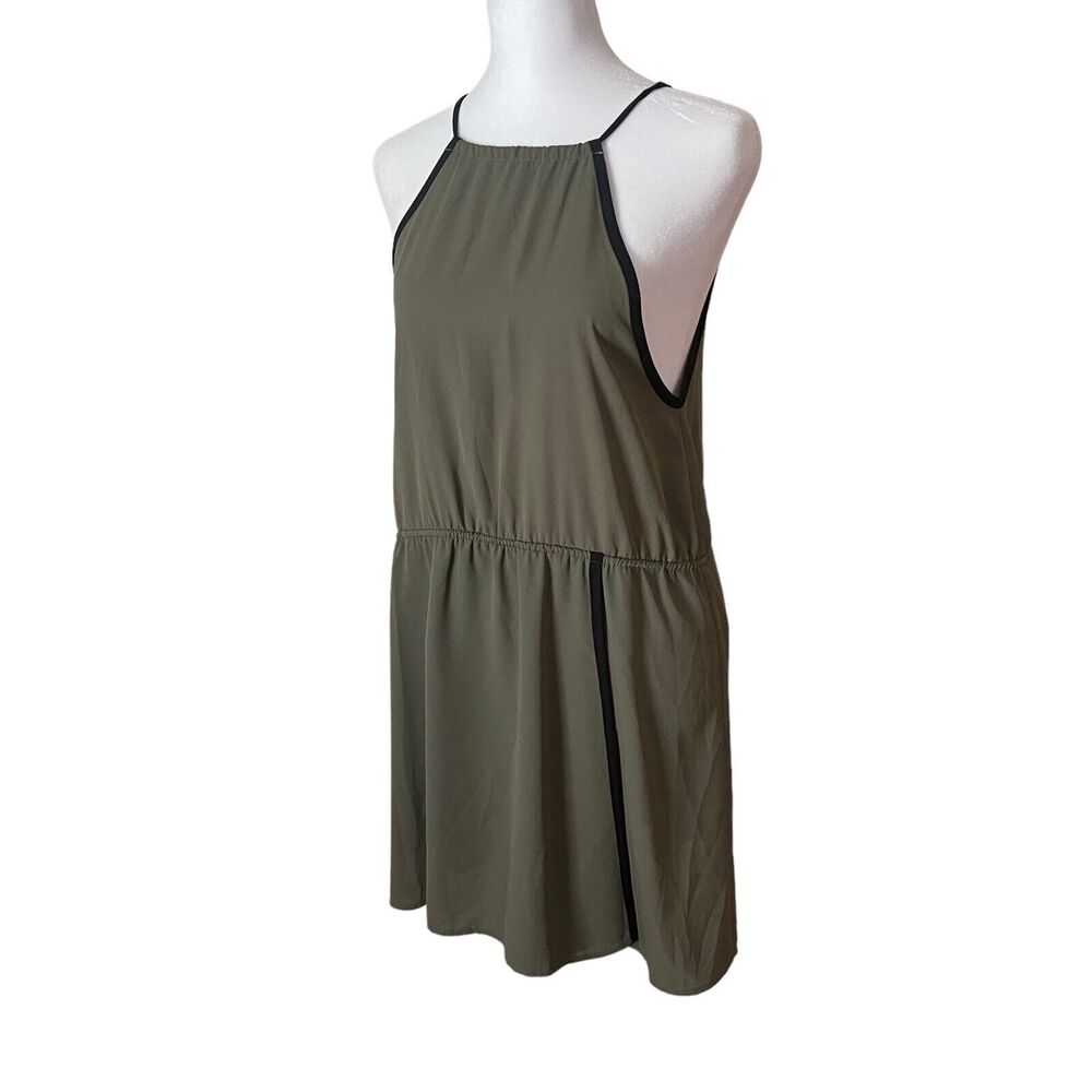Nasty Gal Small Mini Sheath Dress Army Green Black Trim Open Back Wrap